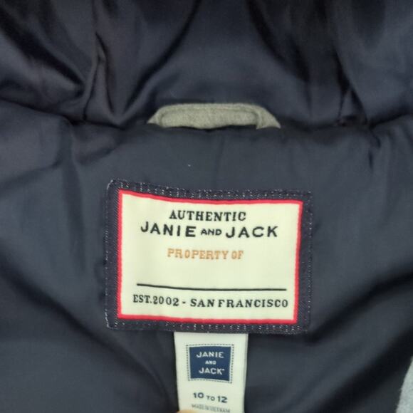 Janie and Jack boys puffer hooded grey vest kids size 10/12 - Picture 2 of 6